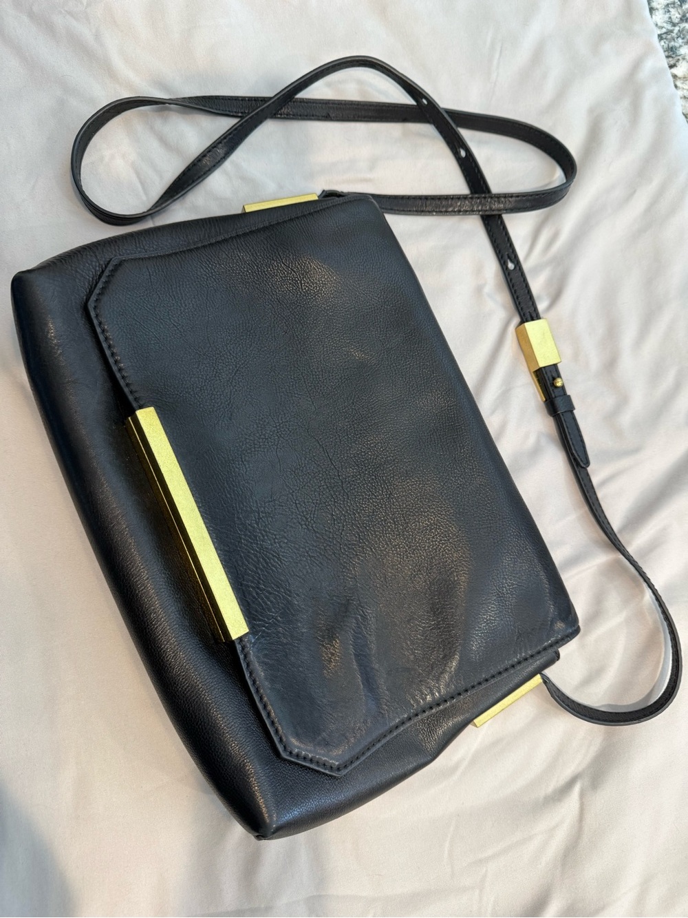 J. Crew Black Leather Crossbody with Gold Accents